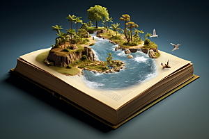 书本创意岛屿立体3D素材