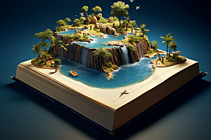 书本创意岛屿艺术创想海岛素材