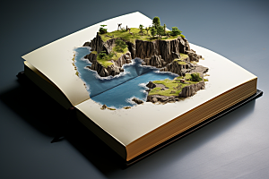 书本创意岛屿模型立体素材