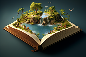 书本创意岛屿模型自然素材