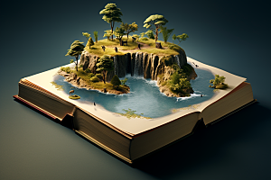 书本创意岛屿模型艺术创想素材