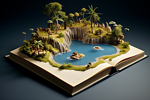 书本创意岛屿模型海岛素材