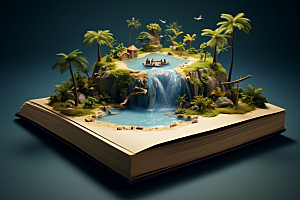 书本创意岛屿艺术创想海岛素材