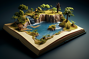 书本创意岛屿模型科幻素材