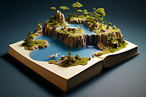 书本创意岛屿3D立体素材