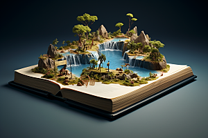 书本创意岛屿3D自然素材