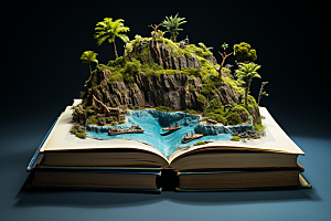 书本创意岛屿海岛模型素材