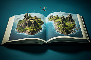 书本创意岛屿3D立体素材