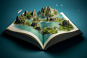 书本创意岛屿自然立体素材