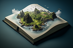 书本创意岛屿立体自然素材