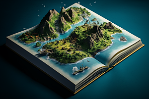 书本创意岛屿3D艺术创想素材