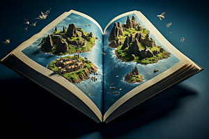 书本创意岛屿模型3D素材