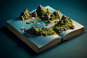 书本创意岛屿立体海岛素材