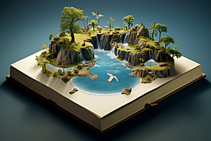 书本创意岛屿科幻艺术创想素材