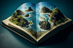 书本创意岛屿艺术创想3D素材