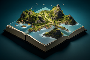书本创意岛屿3D模型素材