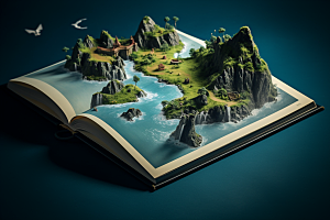 书本创意岛屿科幻海岛素材