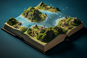 书本创意岛屿海岛自然素材