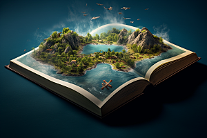 书本创意岛屿科幻自然素材