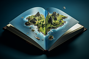 书本创意岛屿海岛3D素材