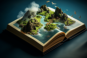 书本创意岛屿自然立体素材