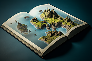 书本创意岛屿艺术创想自然素材