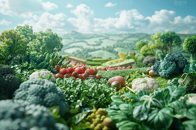 蔬菜瓜果山水中国风食材素材