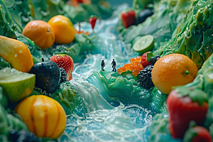 蔬菜瓜果山水创意舌尖上的中国素材