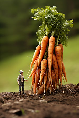 胡萝卜和微距小人高清耕种摄影图