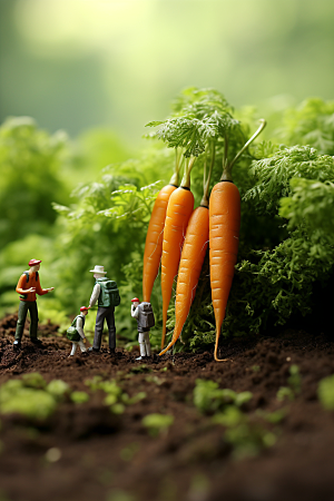 胡萝卜和微距小人农民粮食摄影图