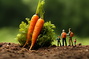 胡萝卜和微距小人春季菜地摄影图