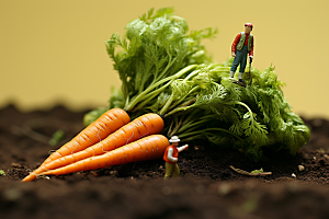胡萝卜和微距小人蔬菜春季摄影图