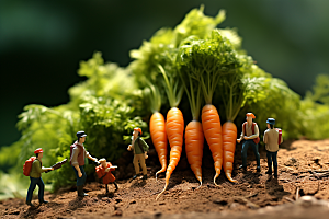 胡萝卜和微距小人农耕蔬菜摄影图