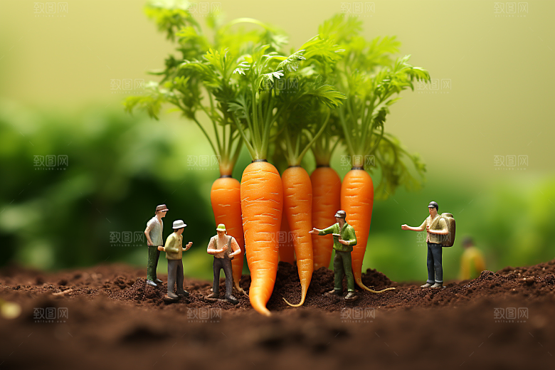 胡萝卜和微距小人粮食菜地摄影图