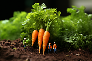胡萝卜和微距小人农耕蔬菜摄影图
