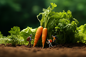 胡萝卜和微距小人粮食耕种摄影图
