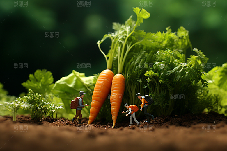 胡萝卜和微距小人粮食耕种摄影图
