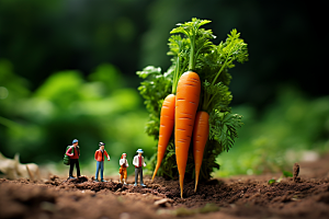 胡萝卜和微距小人创意农耕摄影图