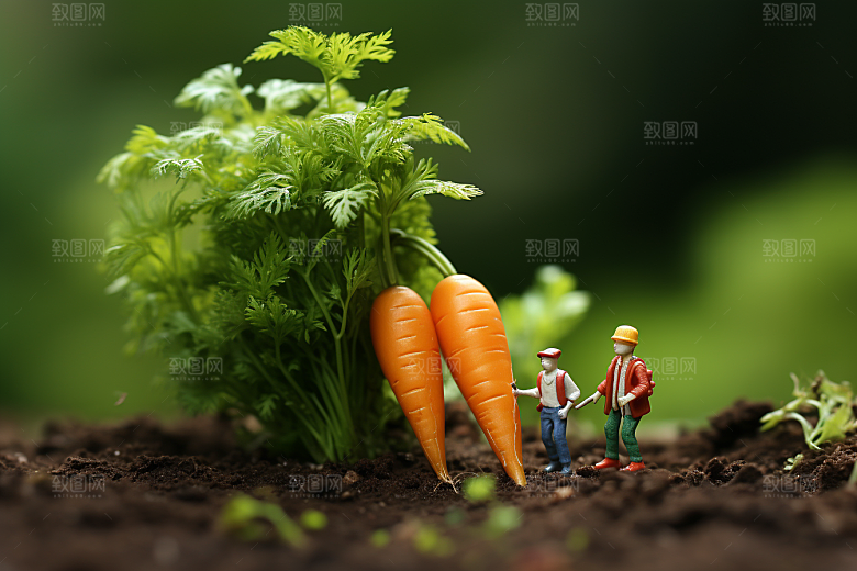 胡萝卜和微距小人高清菜地摄影图