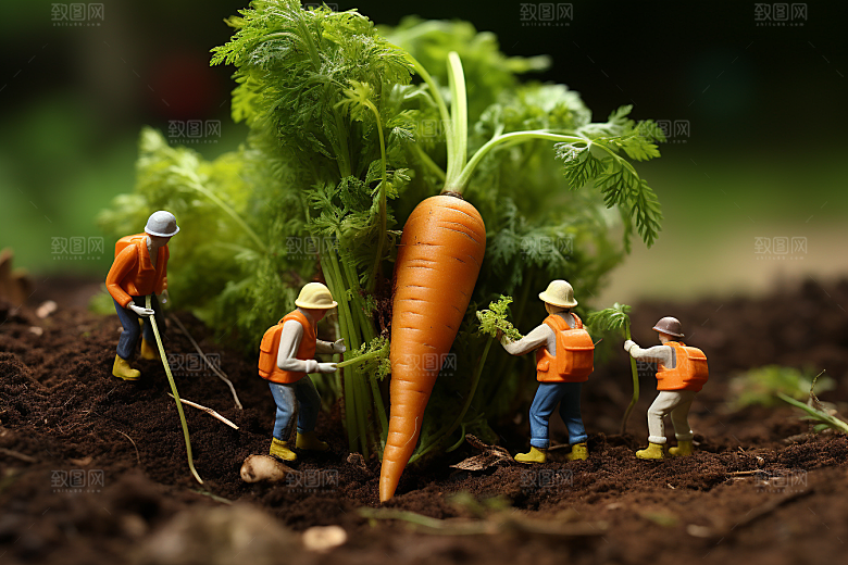 胡萝卜和微距小人高清菜地摄影图