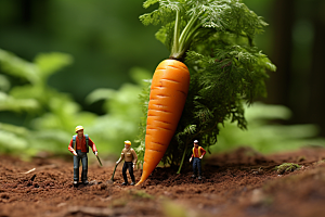 胡萝卜和微距小人春天种田摄影图