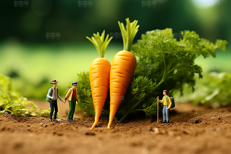 胡萝卜和微距小人创意春天摄影图