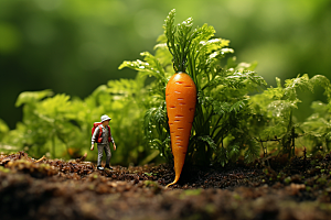 胡萝卜和微距小人蔬菜高清摄影图