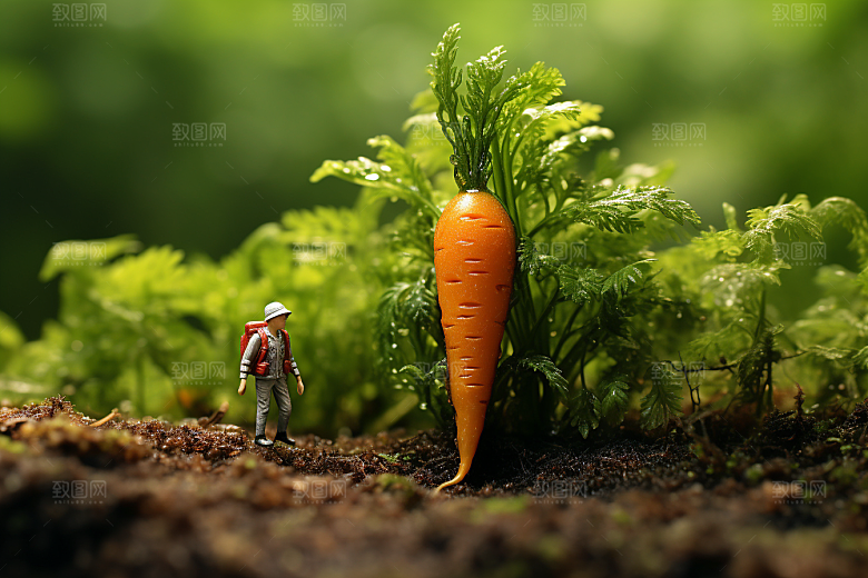 胡萝卜和微距小人蔬菜高清摄影图