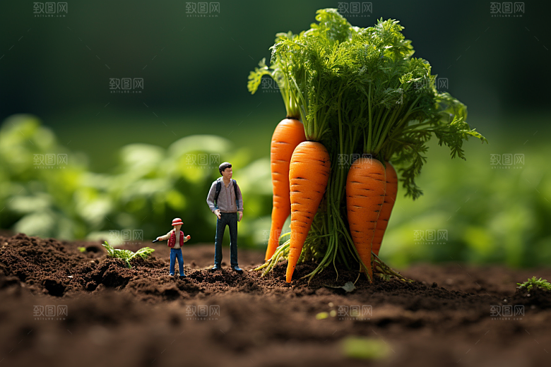 胡萝卜和微距小人粮食蔬菜摄影图