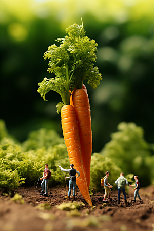 胡萝卜和微距小人春季粮食摄影图