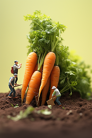 胡萝卜和微距小人菜地粮食摄影图