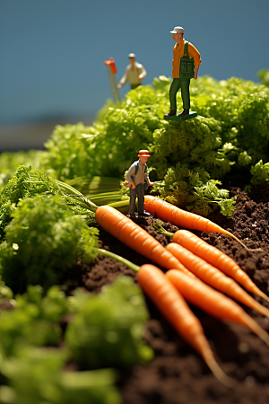 胡萝卜和微距小人粮食创意摄影图