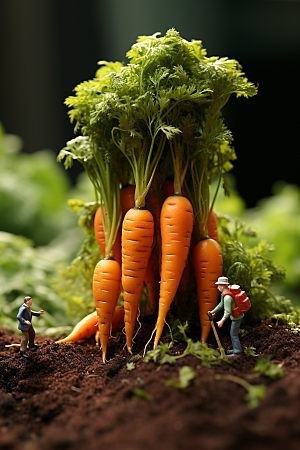 胡萝卜和微距小人菜地农耕摄影图