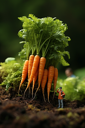 胡萝卜和微距小人春季春天摄影图